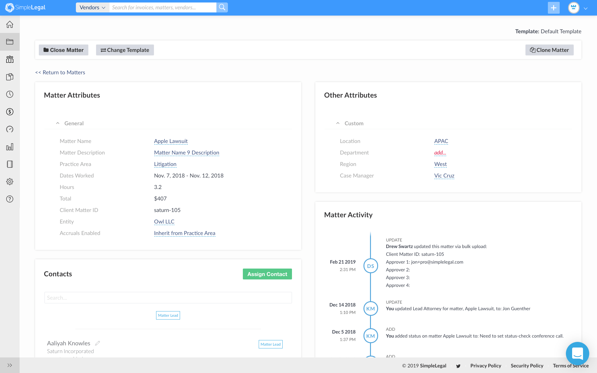 Matter Management Details