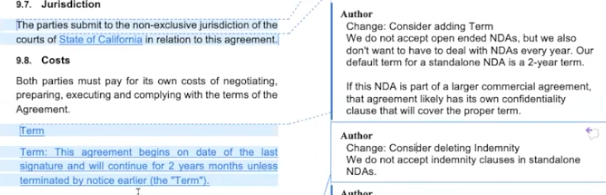 ReviewAI can flag contracts with missing clauses and make suggestions for adjustments. 