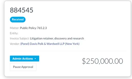 Use SimpleLegal invoice approval workflow to pause approval on invoices that require additional review.