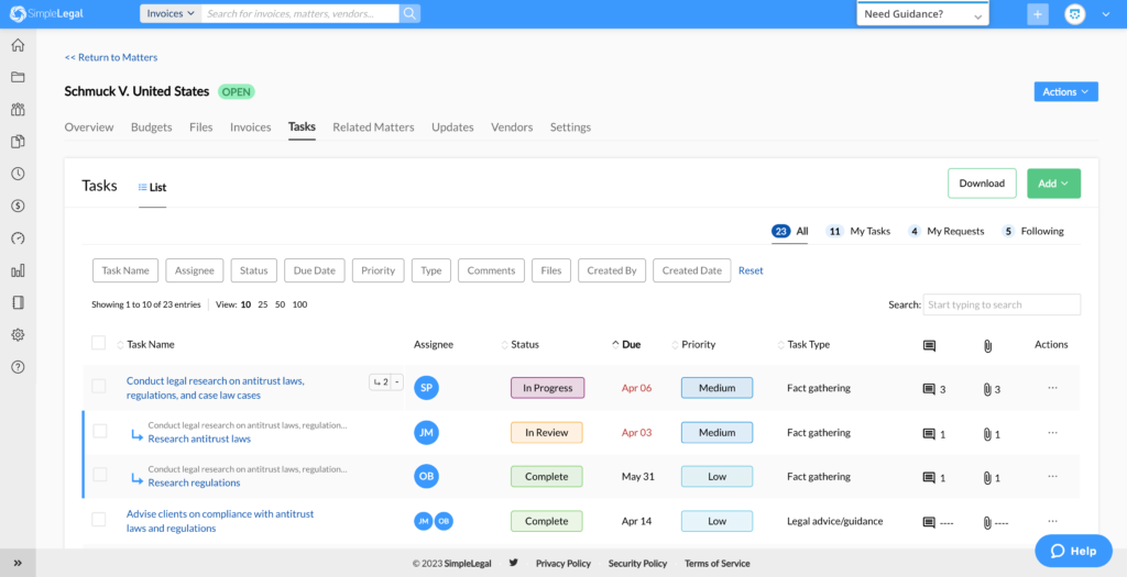 Task management platform list view